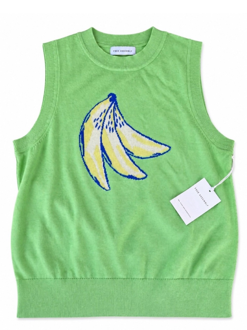 NWT Free Assembly Womens Lime Green Crew Neck Banana  Sweater Vest  Size XXL 20